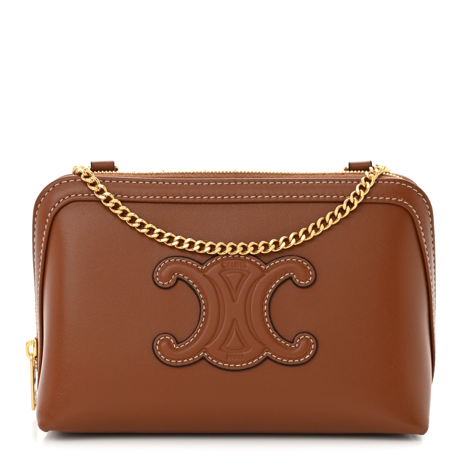 Celine Smooth Calfskin Cuir Triomphe Clutch on Chain Tan 1 of 11