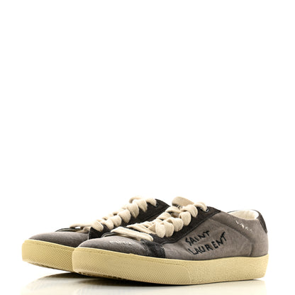 Saint Laurent Destroyed Canvas Embroidered Womens Court Classic Sneakers 38 Black 4 of 9