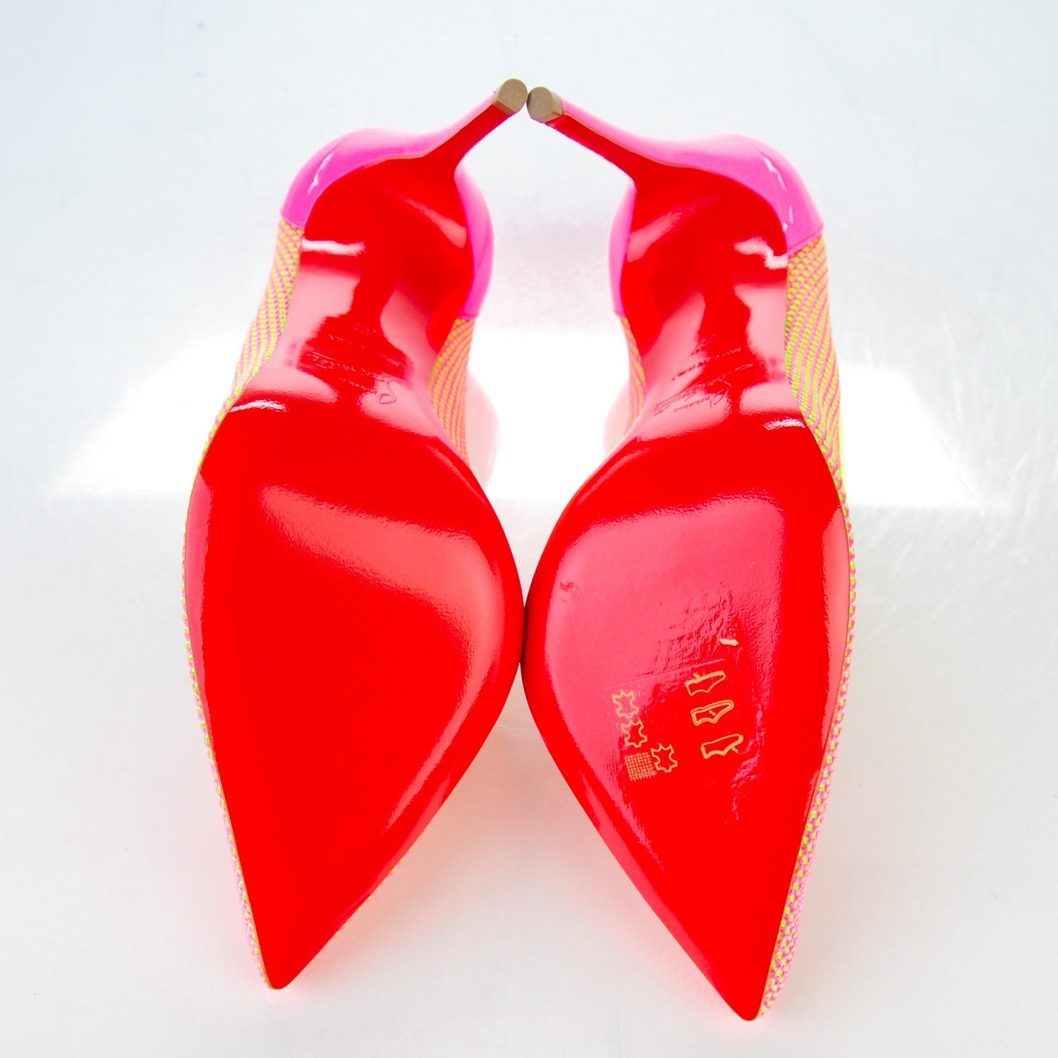 Christian Louboutin Lace Patent Raphia Follies 100 Pumps 37 Shocking Pink 5 of 9