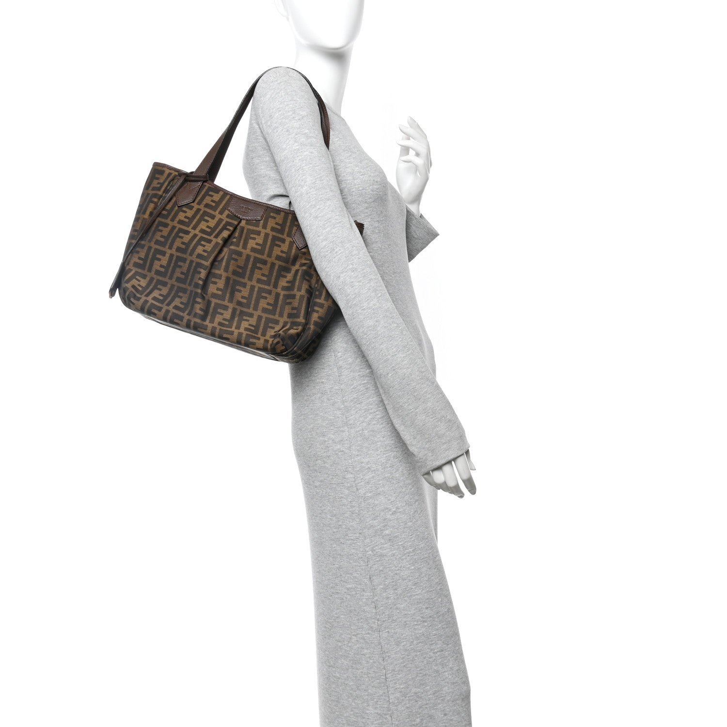 Fendi Zucca Vitello Artic Medium Shopping Tote Tobacco Castagna 2 of 12