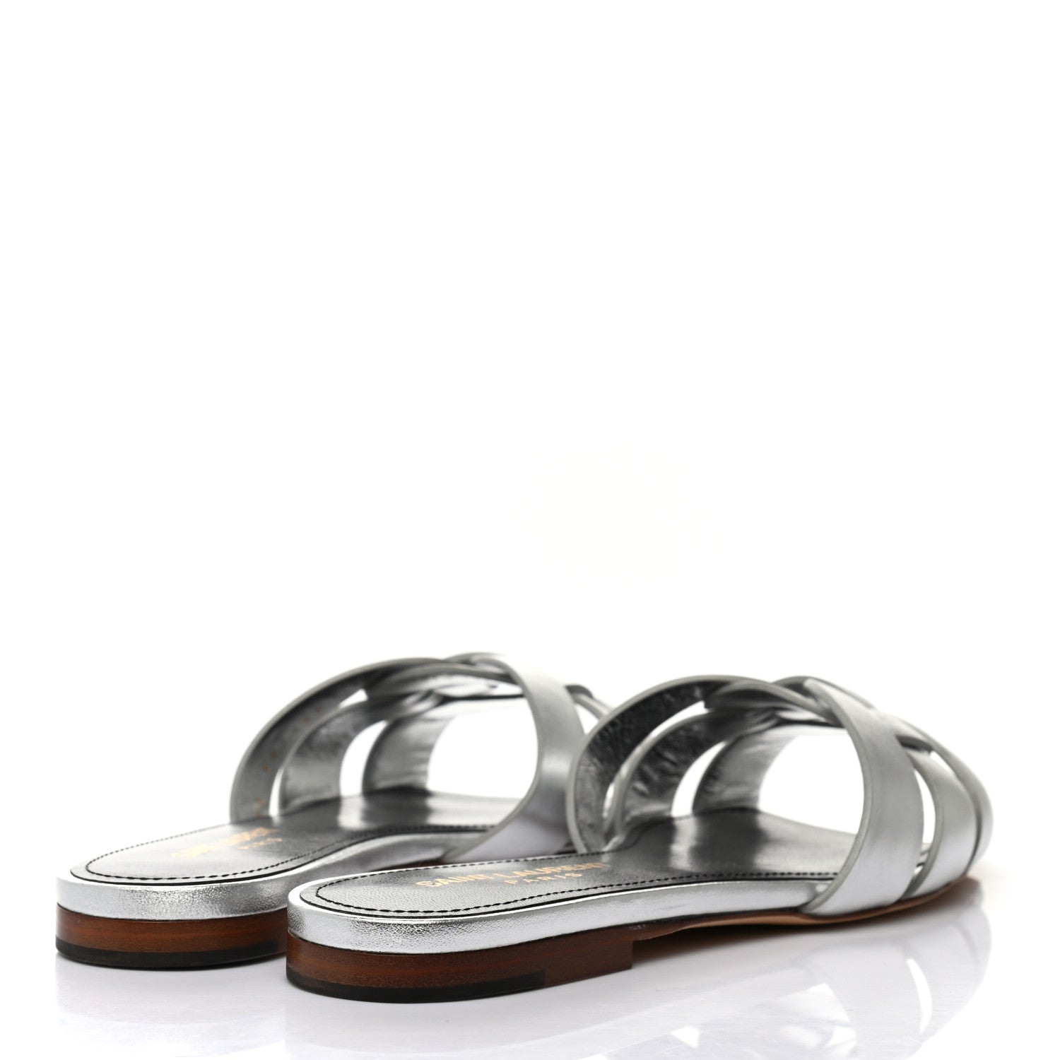 Saint Laurent Calfskin Tribute 05 Slide Sandals 35.5 Argent 4 of 8