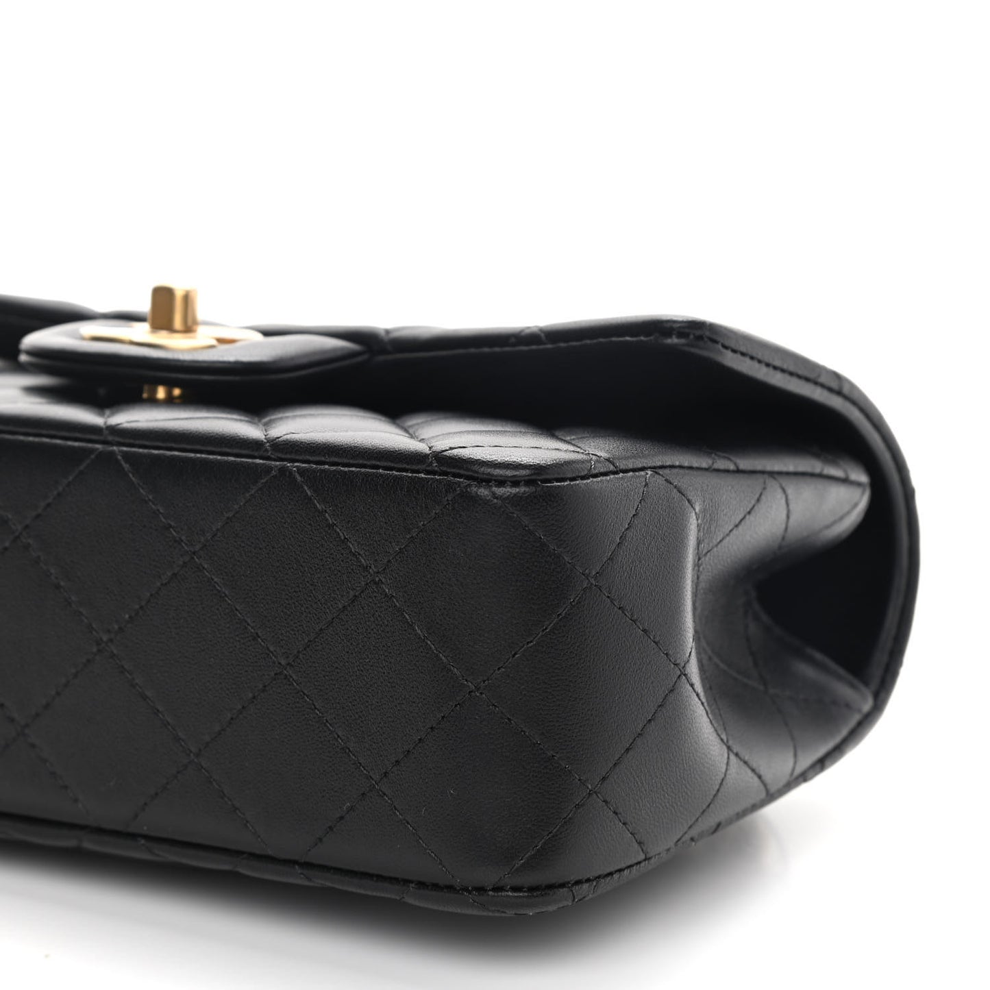 Lambskin Quilted Mini Top Handle Rectangular Flap Black