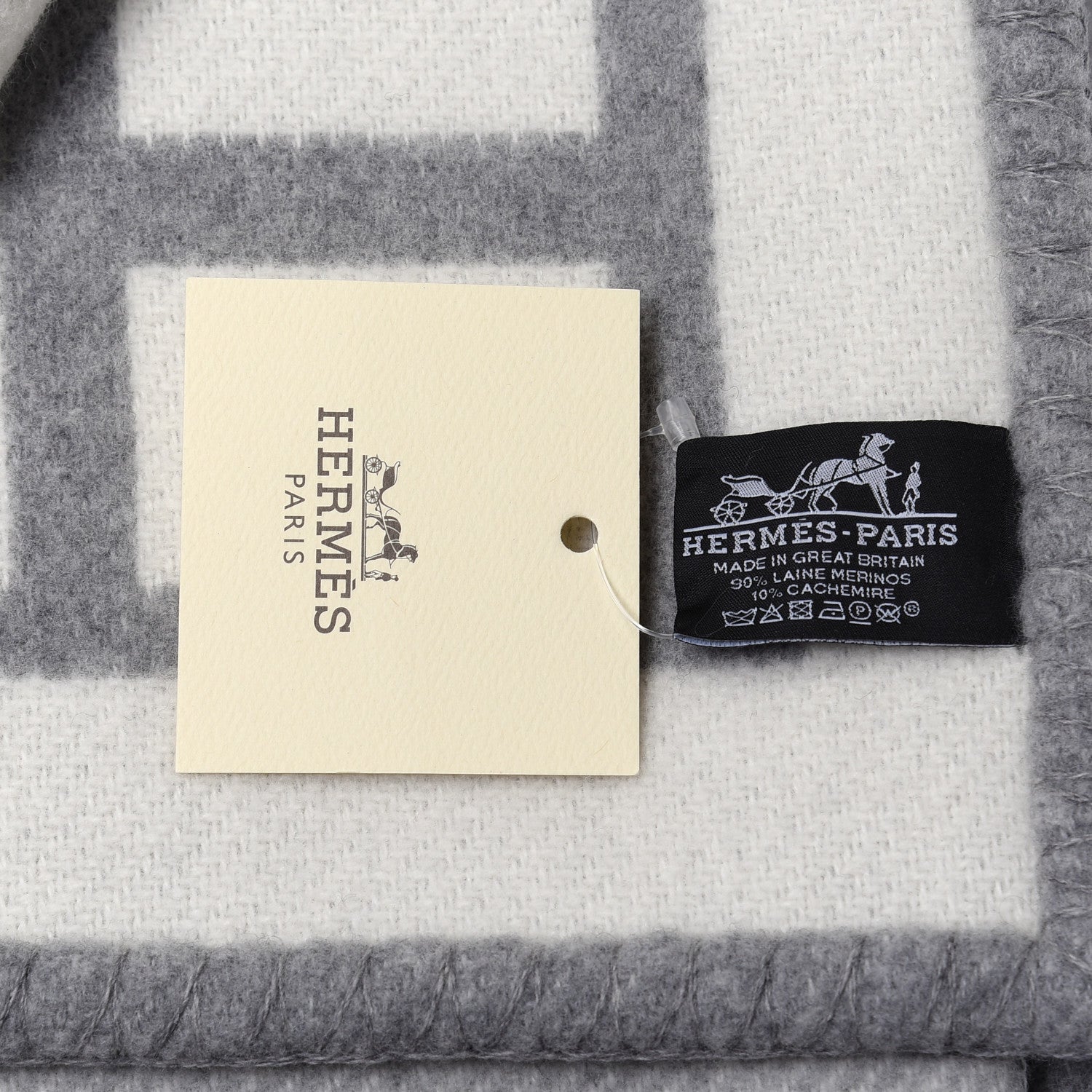 Hermes Wool Cashmere Avalon III Blanket Ecru Gris Clair 3 of 3