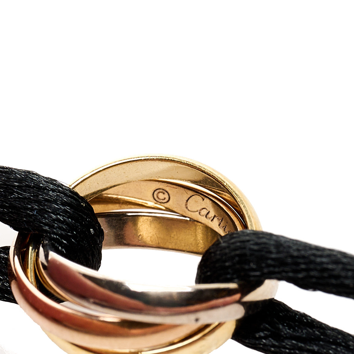 18k Pink Yellow White Gold Trinity Adjustable Cord Bracelet Black