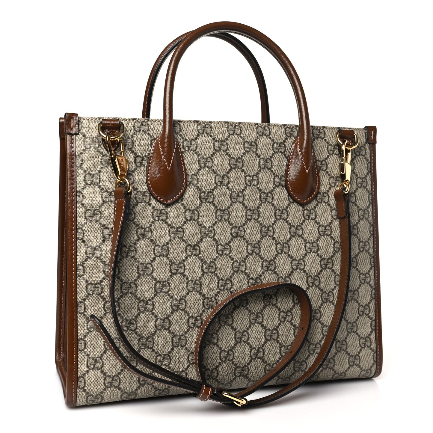 GG Supreme Monogram Azalea Calfskin Small Retro Interlocking G Tote Bag Beige Ebony Brown Sugar