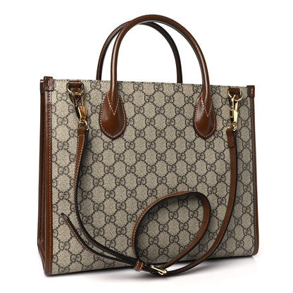 Gucci GG Supreme Monogram Azalea Calfskin Small Retro Interlocking G Tote Bag Beige Ebony Brown Sugar 3 of 9