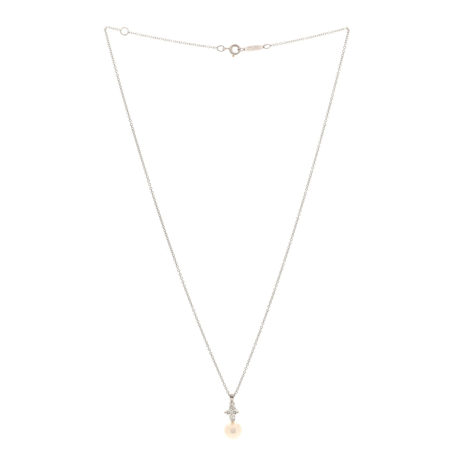 Tiffany Platinum Cultured Pearl Diamond Pendant Necklace 3 of 4