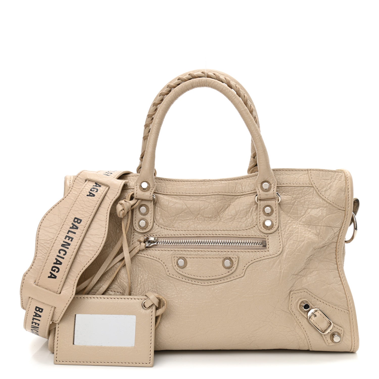 Balenciaga Agneau Classic Silver Hardware S City Logo Strap Light Beige Black 1 of 10