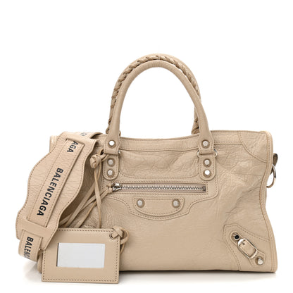 Balenciaga Agneau Classic Silver Hardware S City Logo Strap Light Beige Black 1 of 10