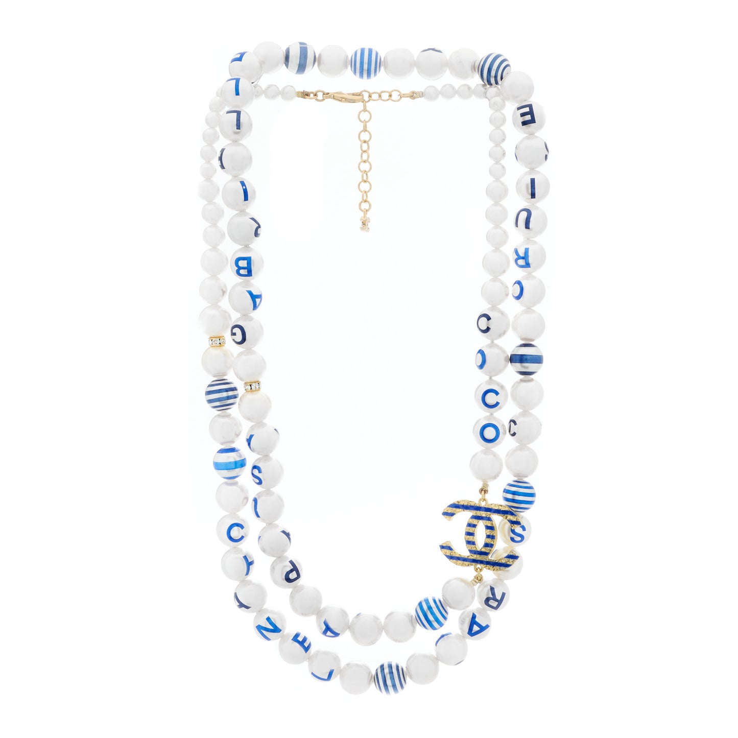 Resin Pearl Striped CC Necklace Blue Gold