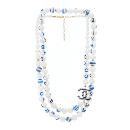 Chanel Resin Pearl Striped CC Necklace Blue Gold 2 of 5
