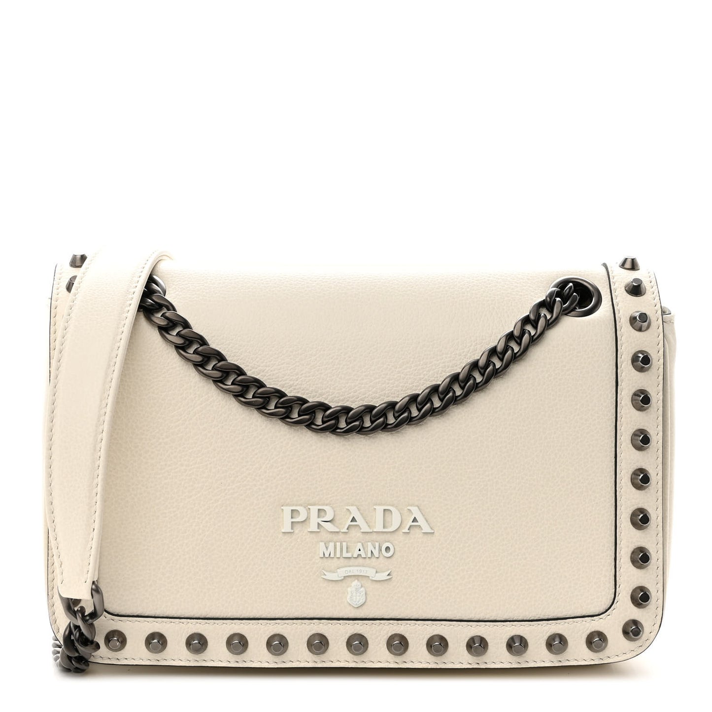 Glace Calfskin Studded Crossbody White