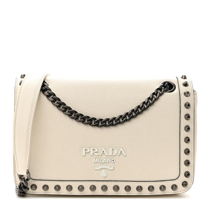 Prada Glace Calfskin Studded Crossbody White 1 of 9