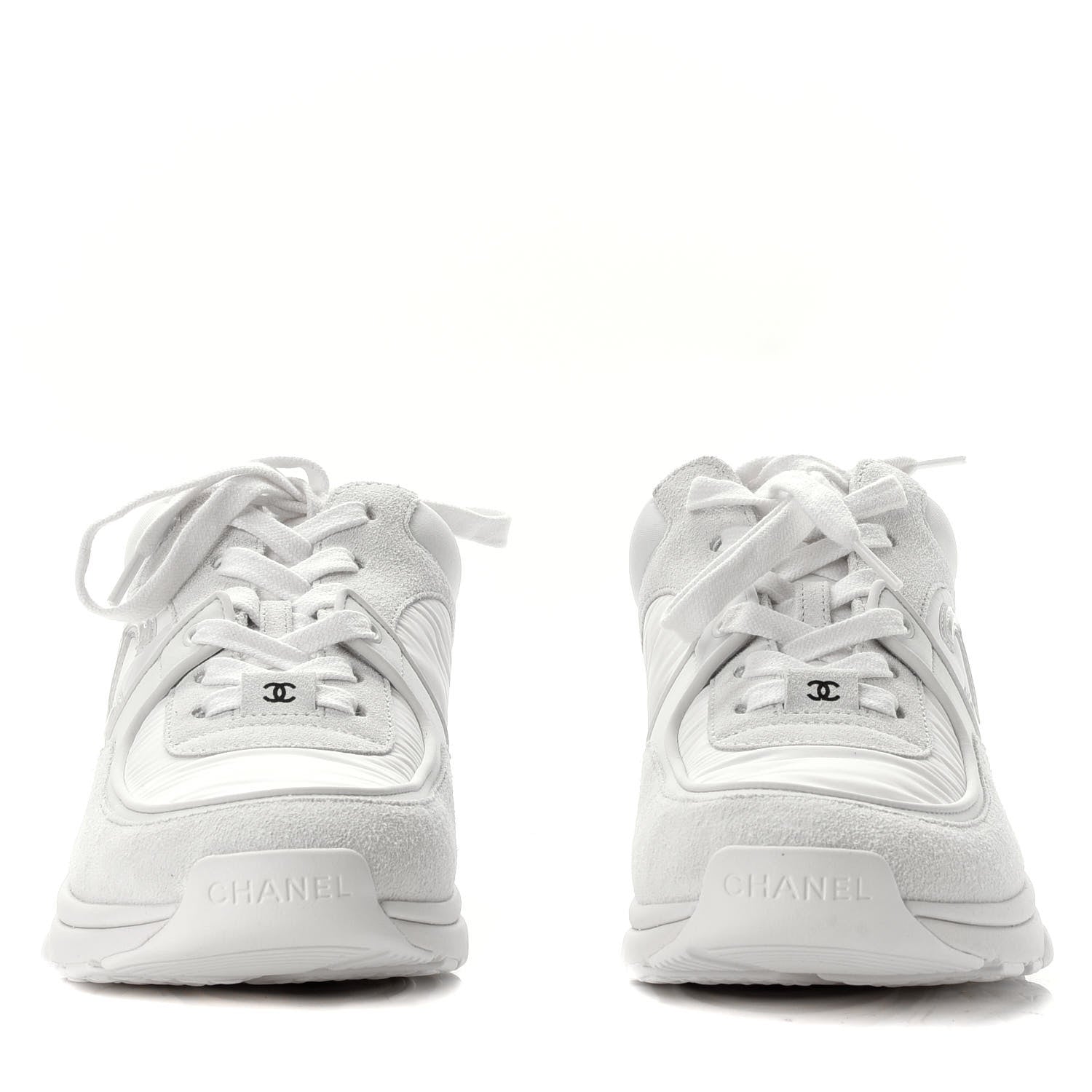 Chanel Suede Calfskin Fabric CC Sneakers 37.5 White 2 of 6
