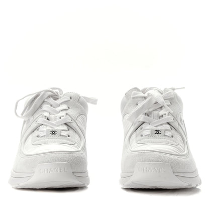 Chanel Suede Calfskin Fabric CC Sneakers 37.5 White 2 of 6