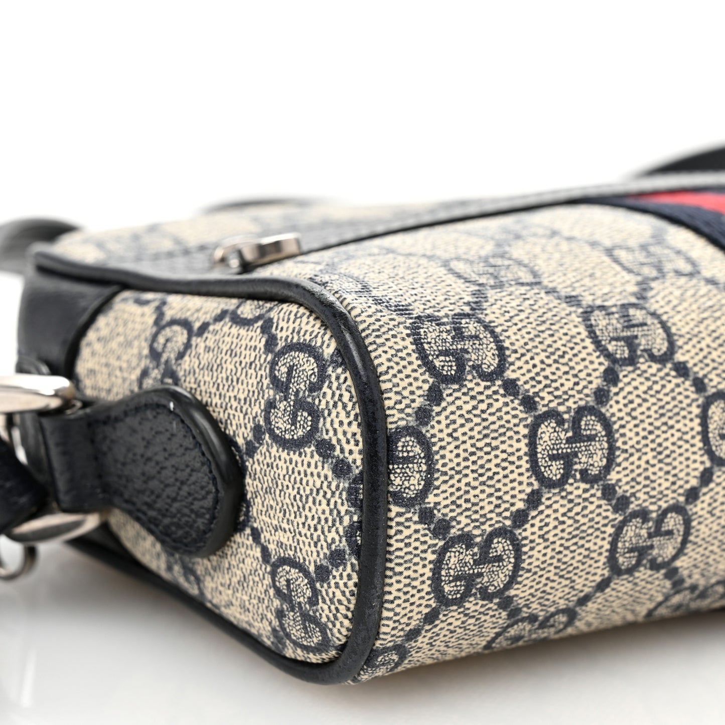 GG Supreme Monogram Textured Dollar Calfskin Web Mini Ophidia Shoulder Bag Beige Blue
