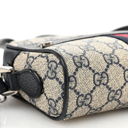 Gucci GG Supreme Monogram Textured Dollar Calfskin Web Mini Ophidia Shoulder Bag Beige Blue 9 of 12