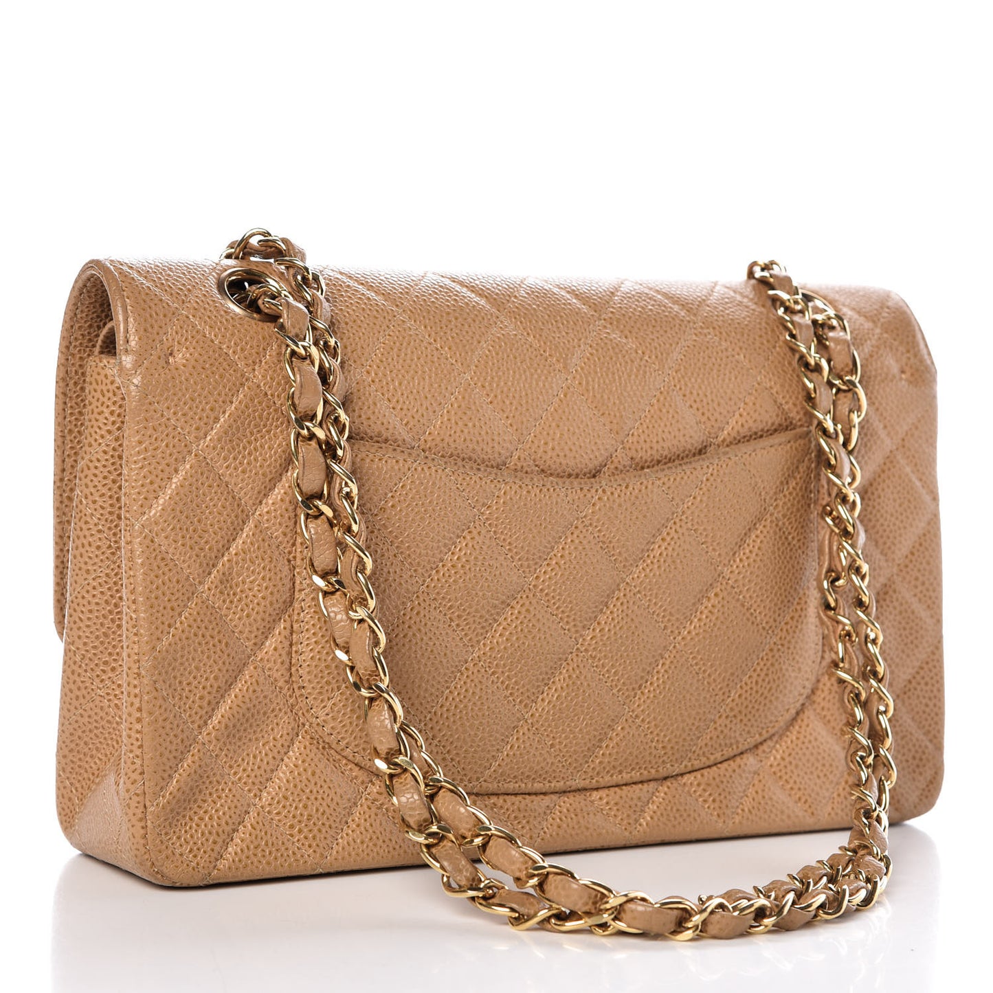 Caviar Quilted Medium Double Flap Beige
