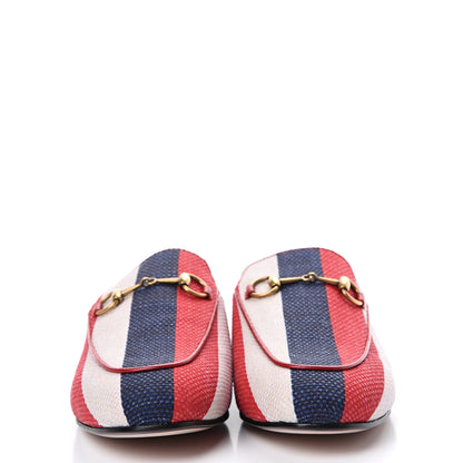 Gucci Canvas Sylvie Stripe Womens Princetown Slippers 38 Mystic White Hibiscus Red Maritime 2 of 9
