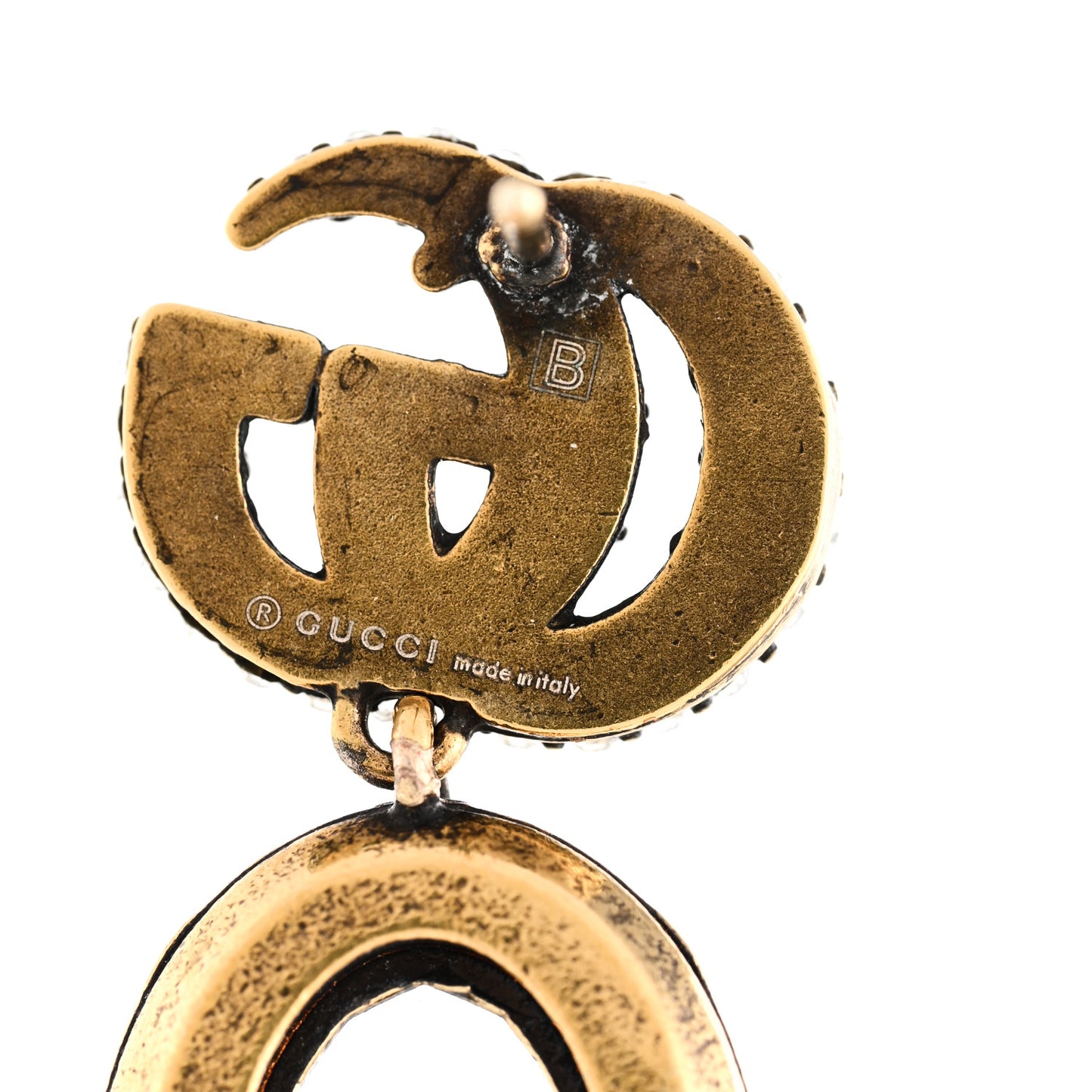 Metal Crystal Double G Drop Earrings Aged Gold