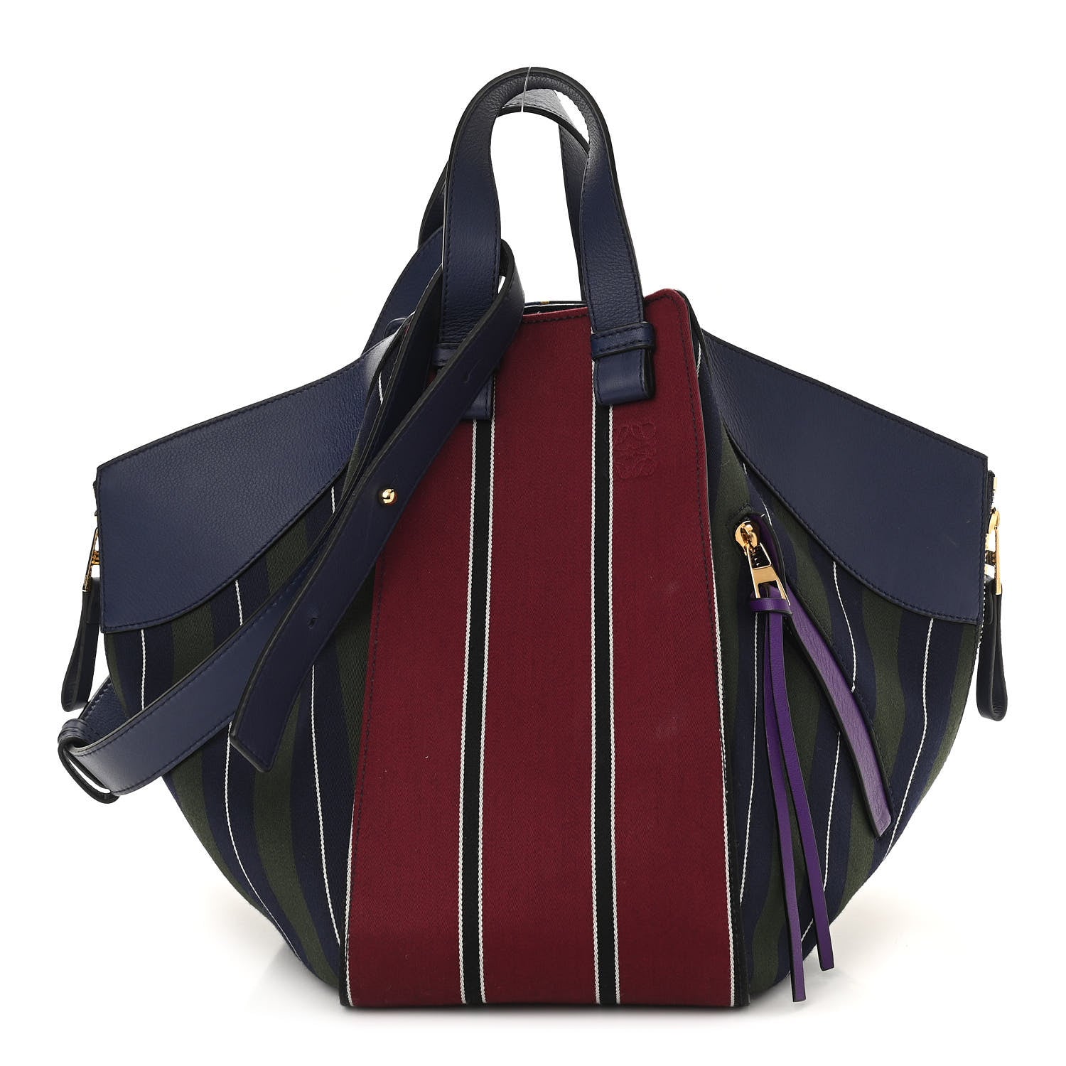 Loewe Canvas Calfskin Stripes Hammock Shoulder Bag Blue Red 1 of 12