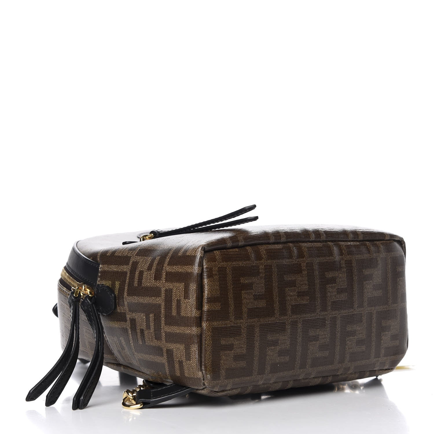 Fendi Glazed Fabric Vitello Century FF 1974 Stamp Patch Mini Backpack Mogano Panna Black 3 of 9
