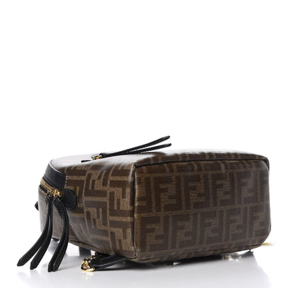 Fendi Glazed Fabric Vitello Century FF 1974 Stamp Patch Mini Backpack Mogano Panna Black 3 of 9