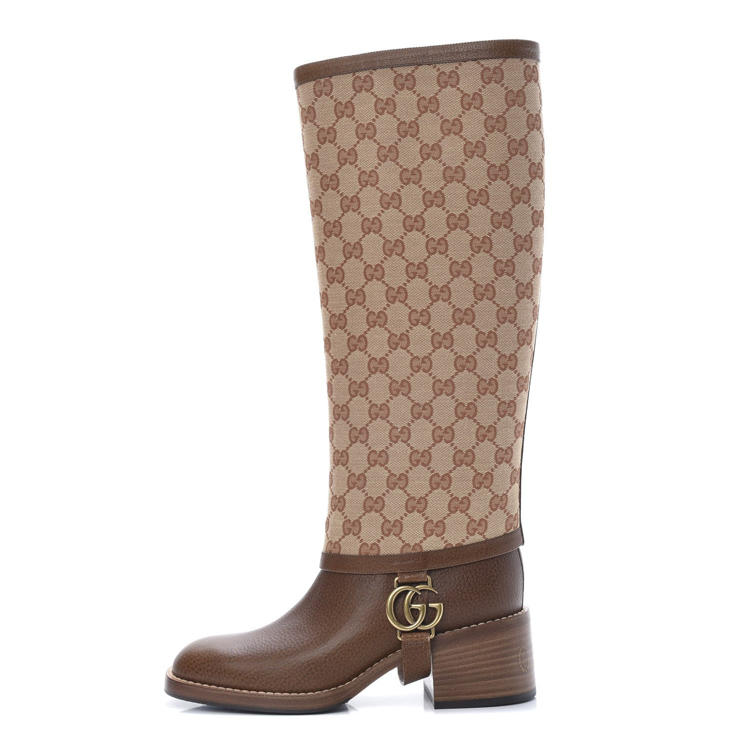 Gucci GG Monogram Calfskin Lola Tall Boots 37.5 Beige Ruggine Cuir 1 of 7