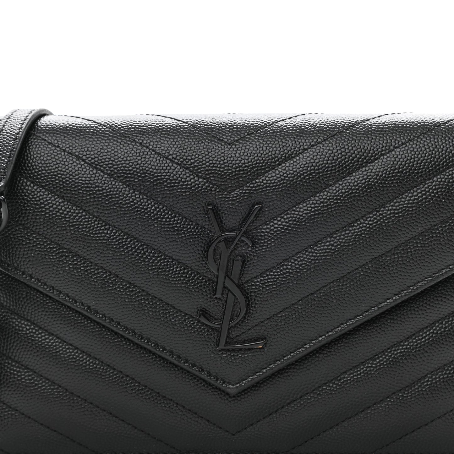 Grain De Poudre Matelasse Chevron Monogram Monochrome Envelope Chain Wallet Black