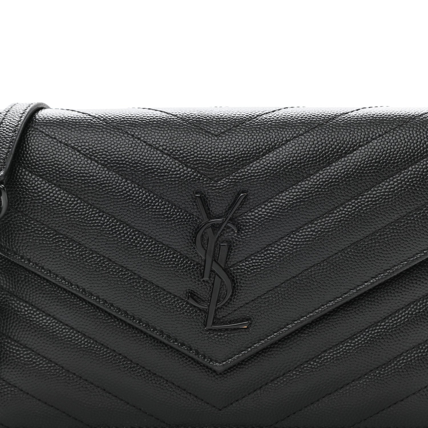 Saint Laurent Grain De Poudre Matelasse Chevron Monogram Monochrome Envelope Chain Wallet Black 10 of 12