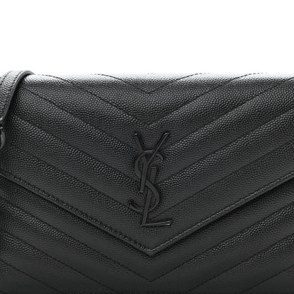 Saint Laurent Grain De Poudre Matelasse Chevron Monogram Monochrome Envelope Chain Wallet Black 10 of 12