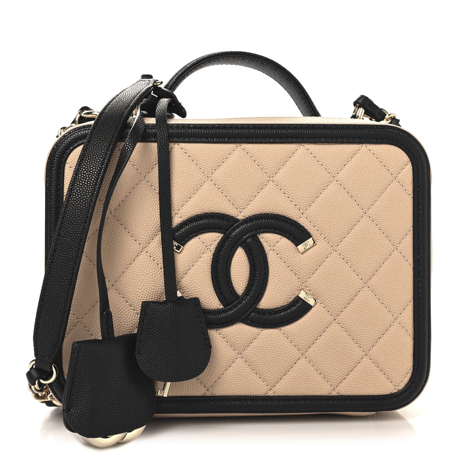 Chanel Caviar Quilted Medium CC Filigree Vanity Case Beige Black 1 of 10