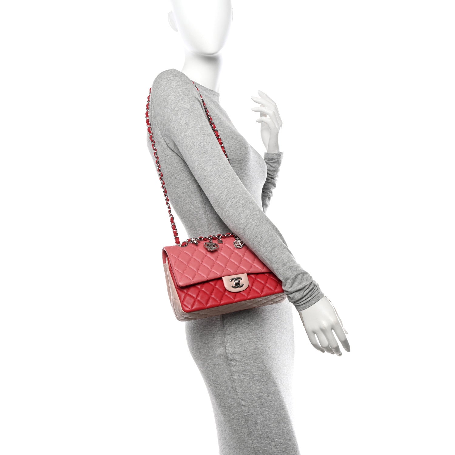 Chanel Lambskin Quilted Tri-Color Medium Valentine Charms Single Flap Pink 2 of 12