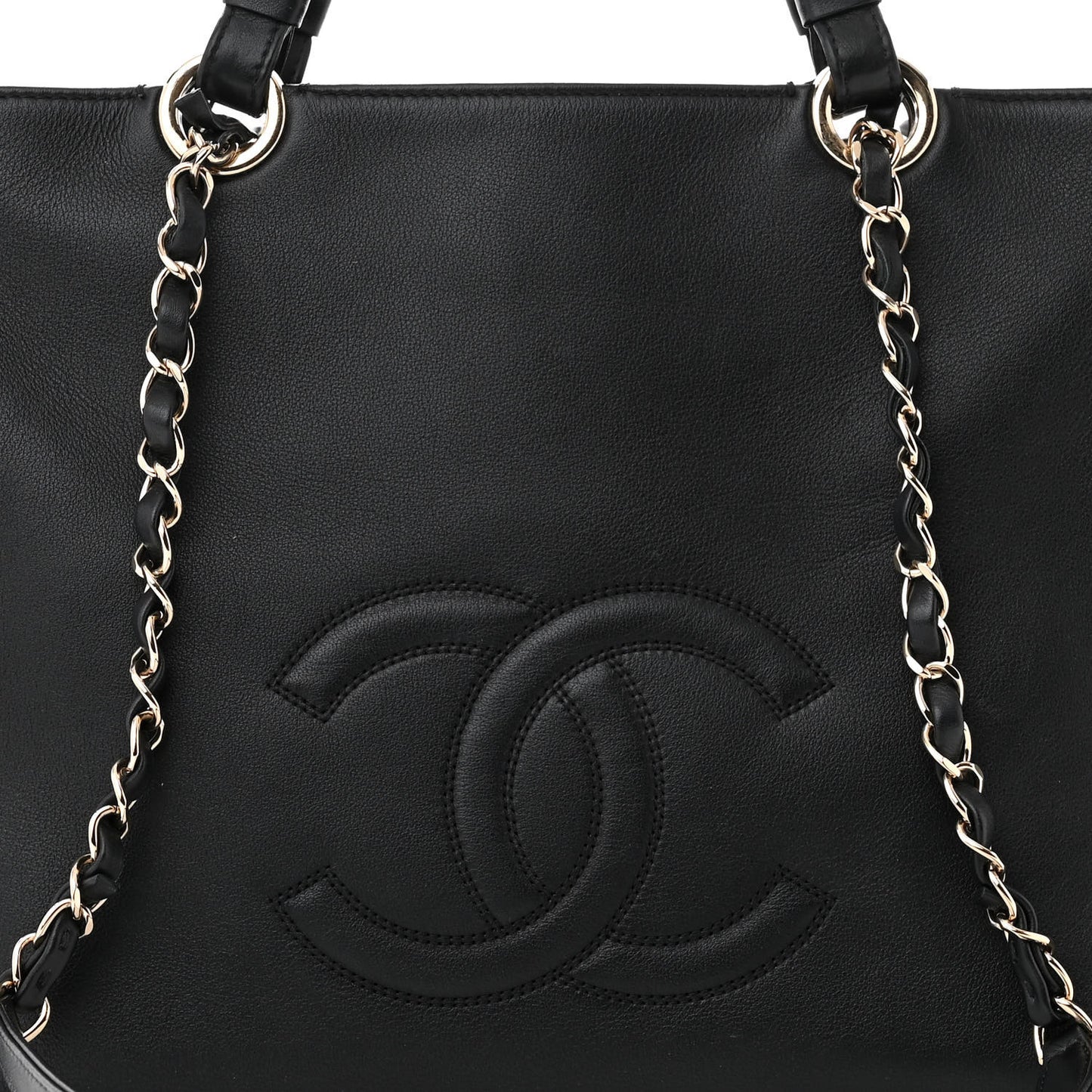 Calfskin CC Zipped Shopping Tote Black