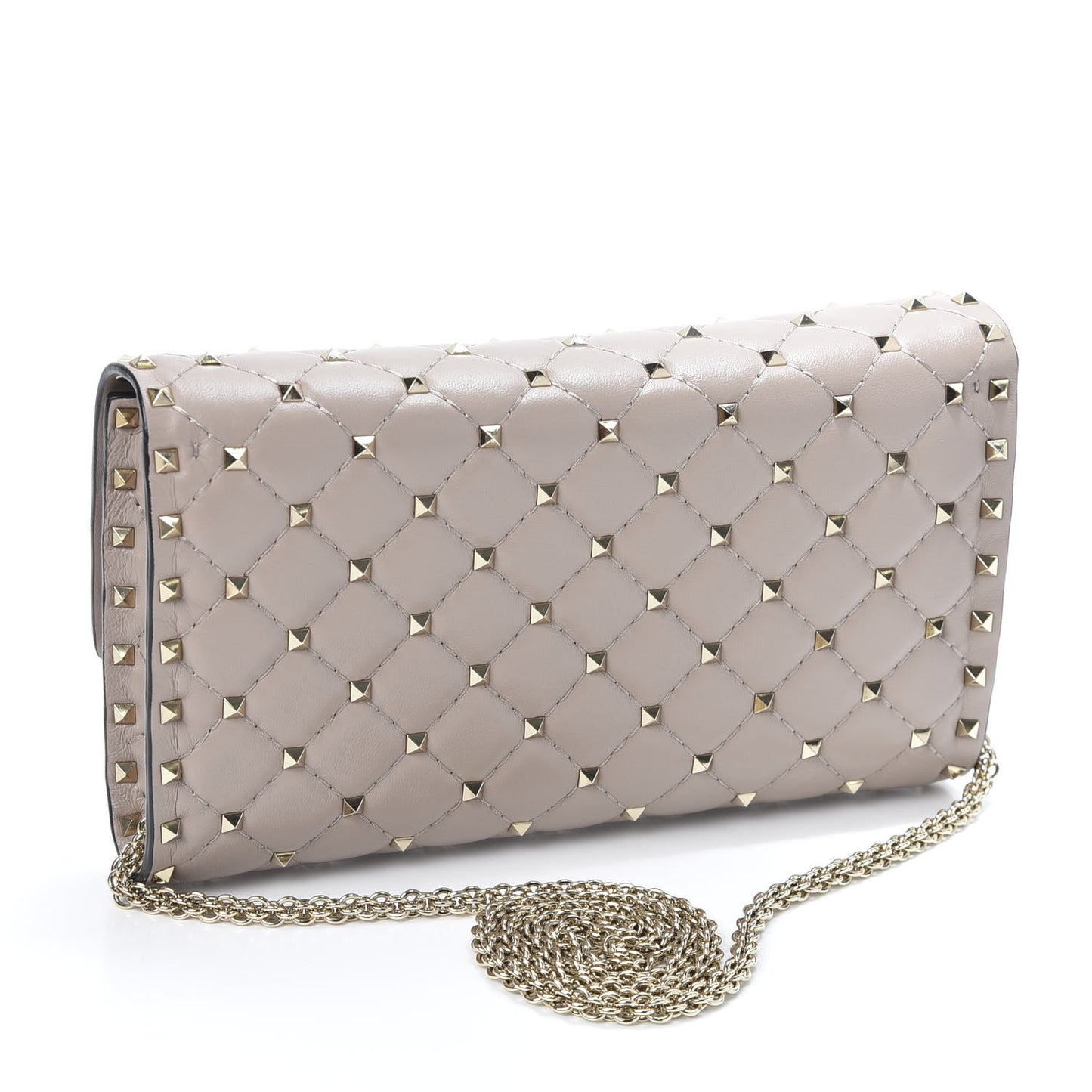 Lambskin Rockstud Spike Wallet on Chain Poudre