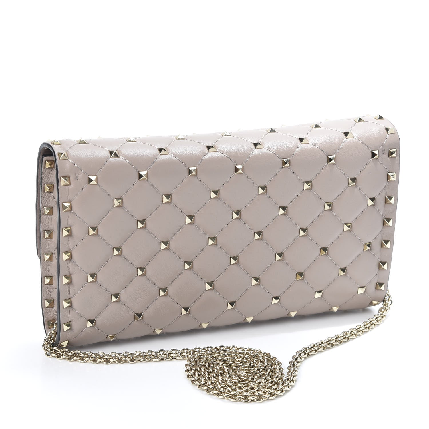 Valentino Garavani Lambskin Rockstud Spike Wallet on Chain Poudre 2 of 8