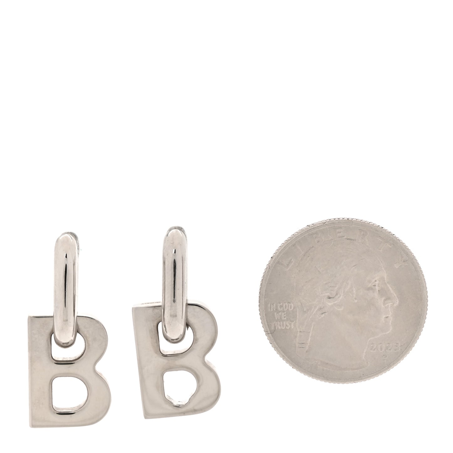 Metal B Chain Drop Earrings XS Silver