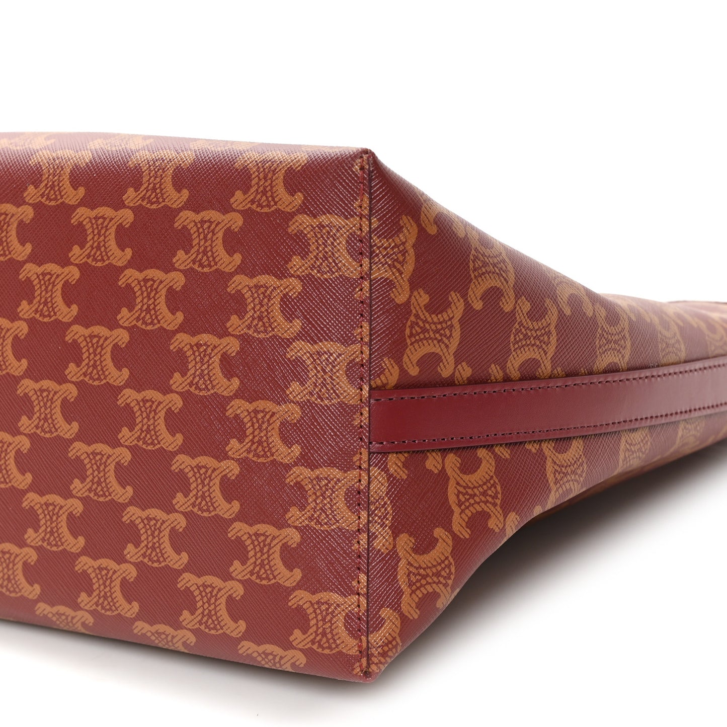 Triomphe Canvas Calfskin Soft Shopper Tote Burgundy Tan