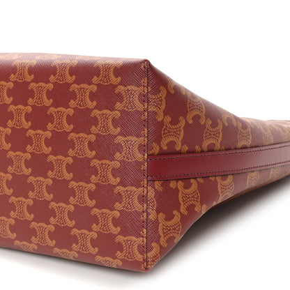 Celine Triomphe Canvas Calfskin Soft Shopper Tote Burgundy Tan 10 of 11