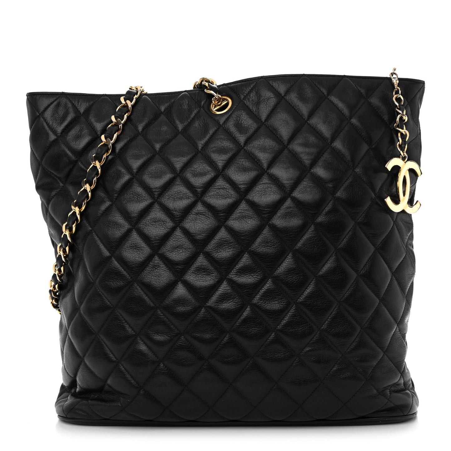 Lambskin Quilted Shopping Tote Black