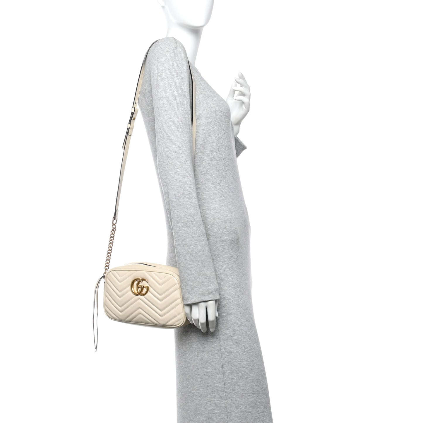 Calfskin Matelasse Small GG Marmont Chain Shoulder Bag White