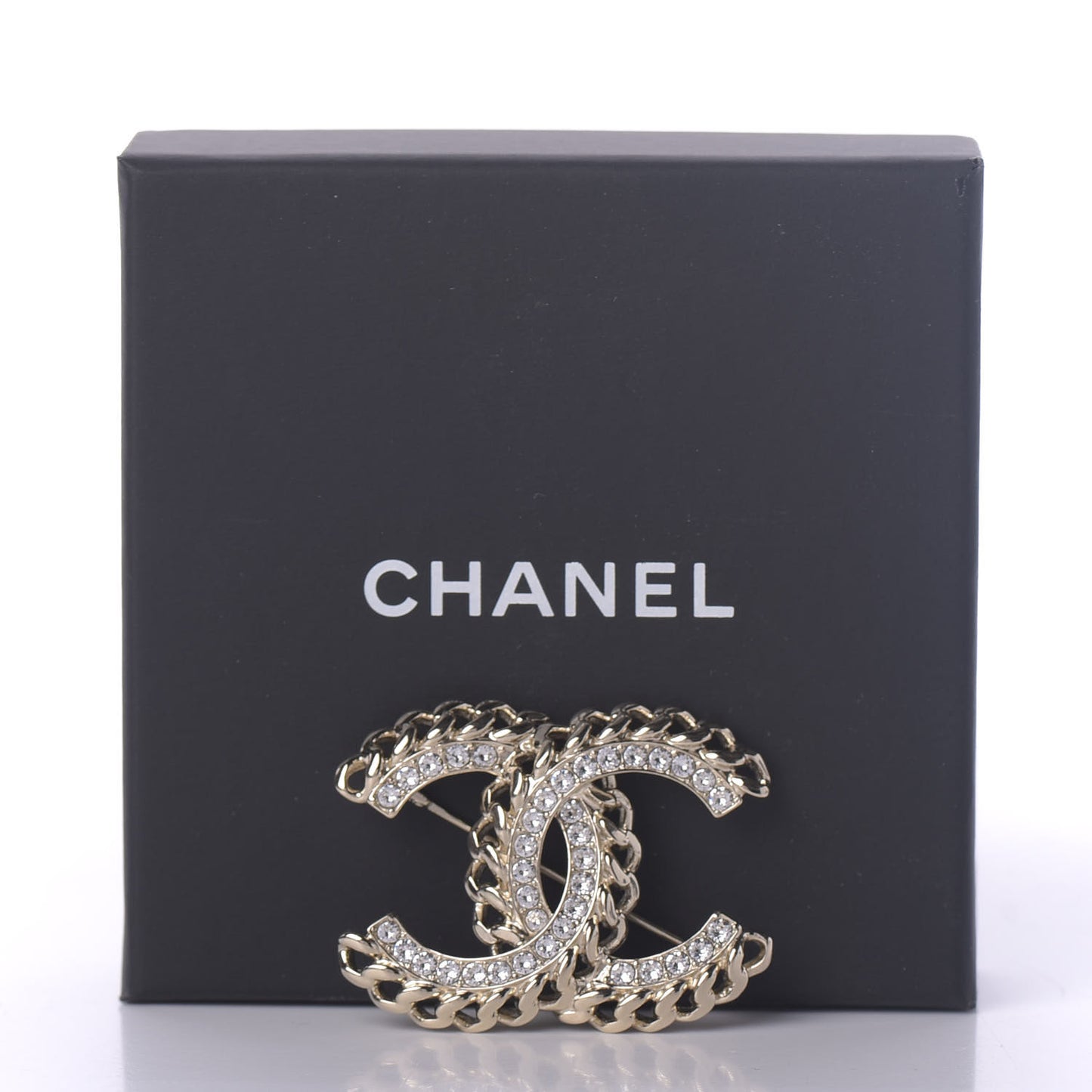Crystal Chain CC Brooch Gold