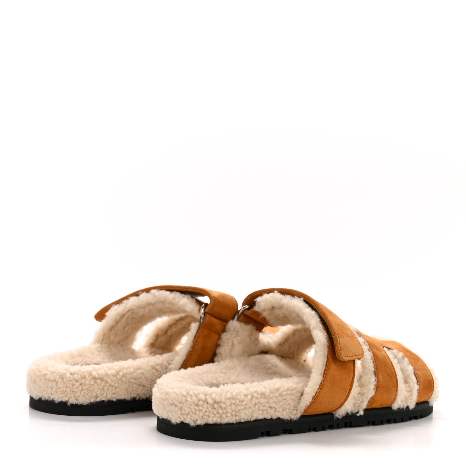 Hermes Suede Goatskin Woolskin Womens Chypre Sandals 38.5 Naturel Ecru 5 of 10