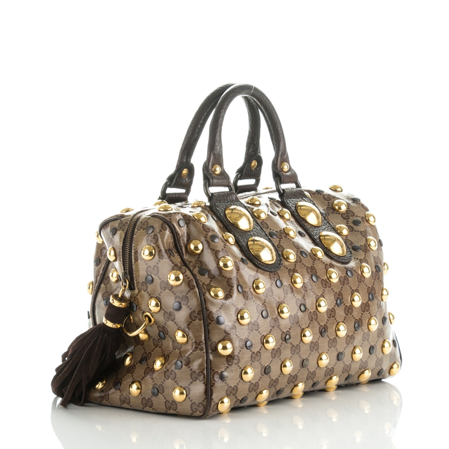 Gucci Crystal Monogram Medium Babouska Studded Boston Dark Brown 3 of 7
