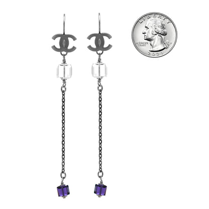Chanel Crystal CC Dangle Earrings Silver Purple 2 of 4