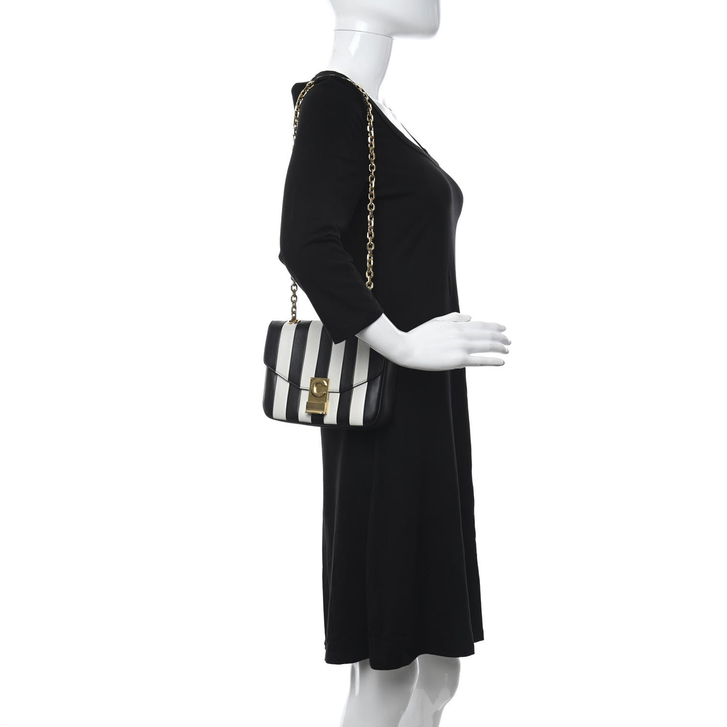 Shiny Calfskin Stripes Small C Bag Black