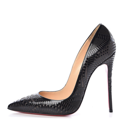 Christian Louboutin Patent Suede Burma Laser Cut Kristali 120 Pumps 39 Black 1 of 11