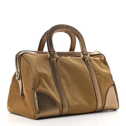 Prada Metallic Tessuto Nylon Saffiano Handbag Gold 2 of 8