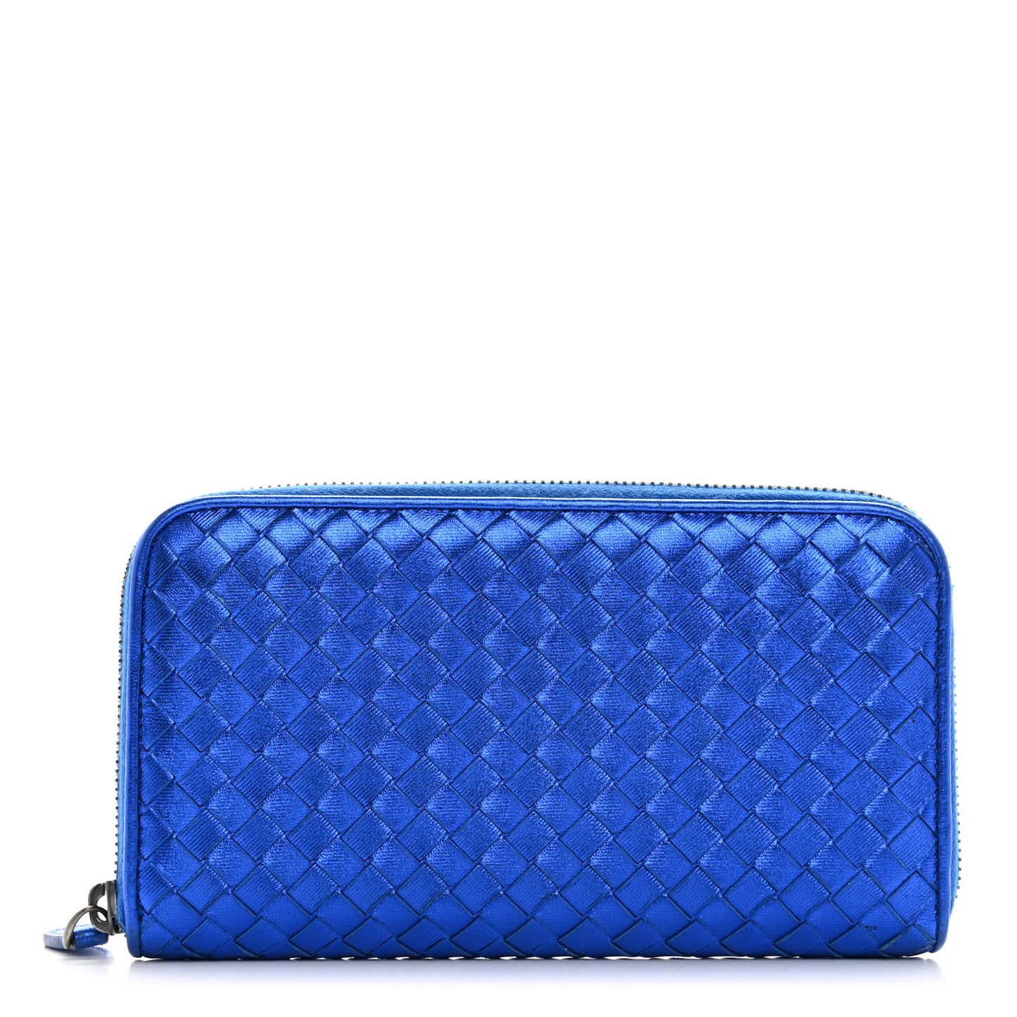 Metallic Grosgrain Intrecciato Zip Around Wallet Cobalt