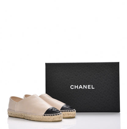 Chanel Grained Calfskin CC Espadrilles 38 Beige Black 6 of 9